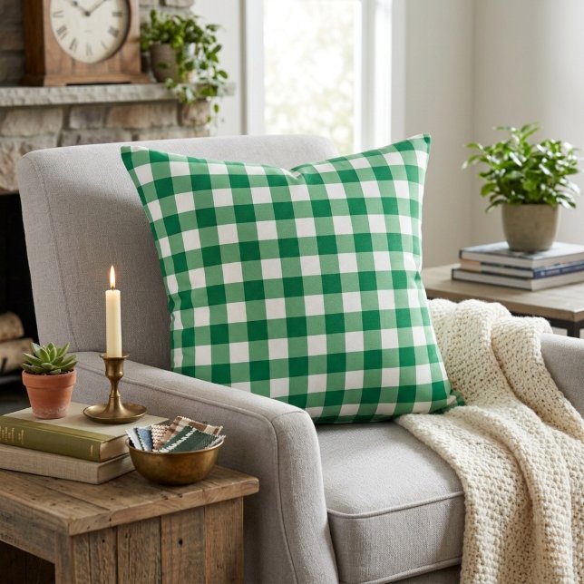 Classic Green And White Gingham Plaid Cushion (Classic Green And White Gingham Plaid Throw Pillow)