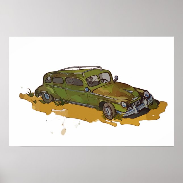 Classic Green Antique Sedan Poster (Front)