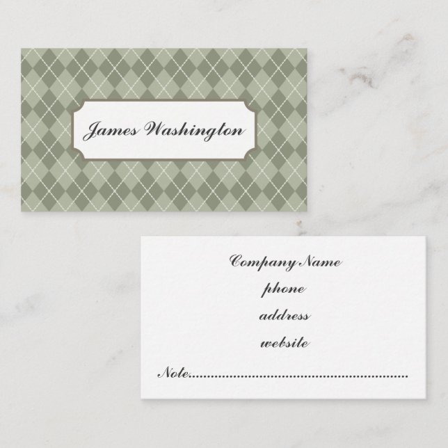 Classic Green Argyle Business Card (Front/Back)