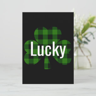 Classic green black plaid shamrock  invitation