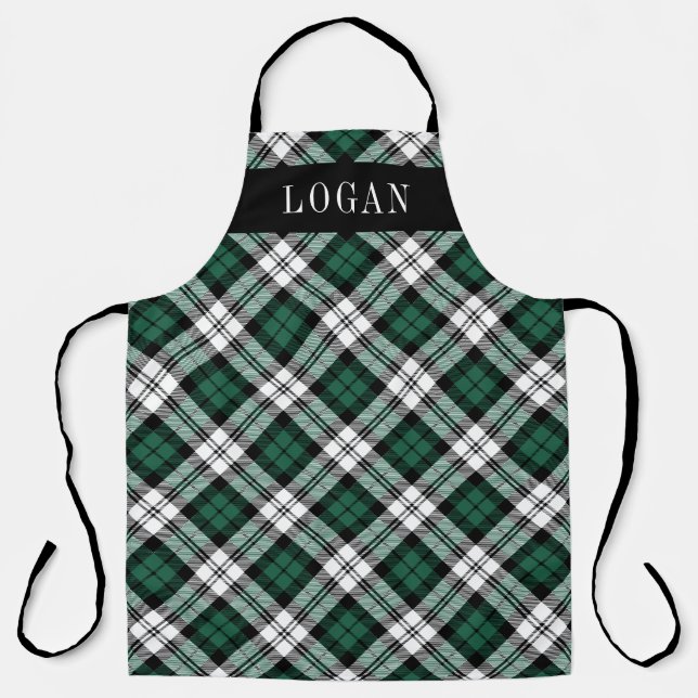 Classic Green Black Watch Plaid Monogram Mens Apron (Front)