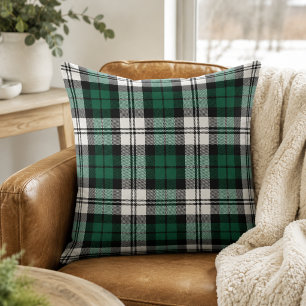 Classic Green Black White Tartan Plaid Christmas Cushion