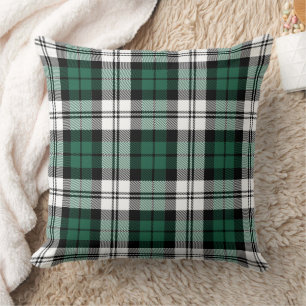 Classic Green Black White Tartan Plaid Christmas Cushion