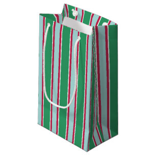 Classic Green Blue Christmas Striped Gift Bag
