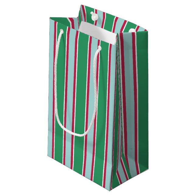 Classic Green Blue Christmas Striped Gift Bag (Front Angled)