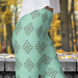 Classic Green Blue Teal Tribal Cross Pattern Leggings
