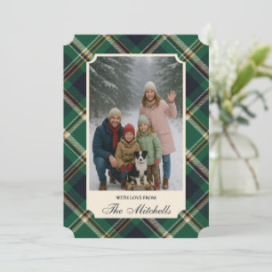 Classic Green Blue Yellow Plaid Pattern Holiday Card