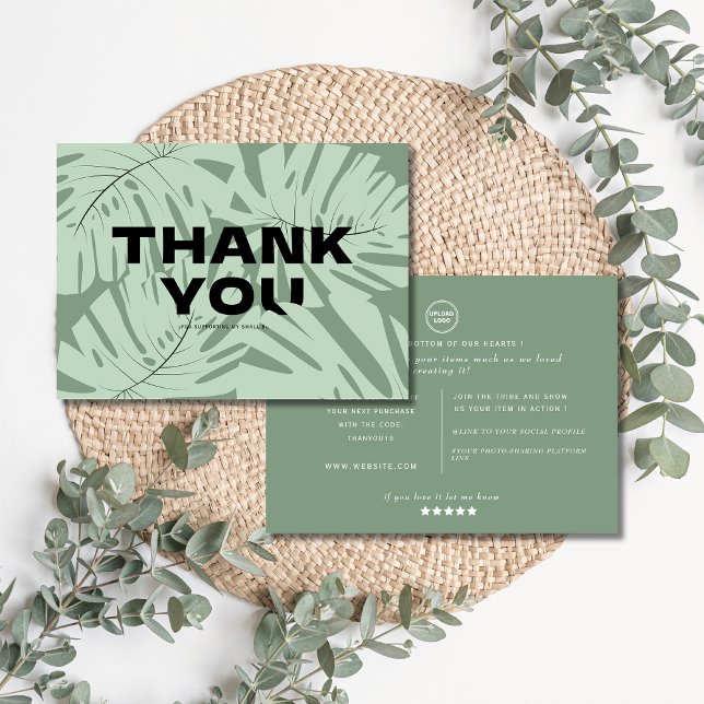 Classic green botanical leaves thank you business card (Creator Uploaded)
