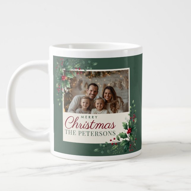 Classic Green Botanical Photo Christmas Mug (Left)
