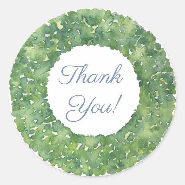 Classic Green Boxwood Wreath Thank You Favour Round Sticker (Front)