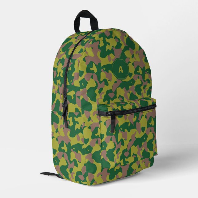 Classic Green & Brown Camouflage Army Pattern Printed Backpack (Back Corner Left)