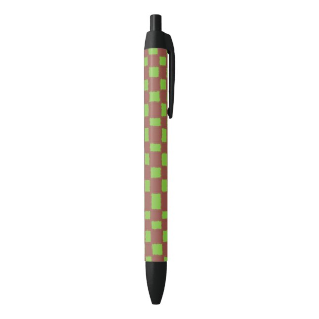 Classic Green Brown Chequered Chequerboard Pattern Black Ink Pen (Bottom (Vertical))