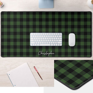 Classic Green Buffalo Plaid Custom Name Desk Mat