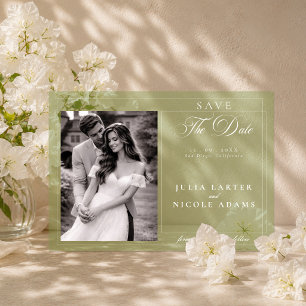 Classic Green Calligraphy Photo Save The Date Acrylic Invitations