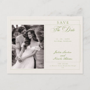 Classic Green Calligraphy Photo Save The Date Postcard