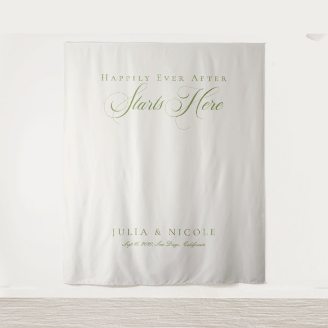 Classic Green Calligraphy Wedding Backdrops Banner Tapestry (Front)
