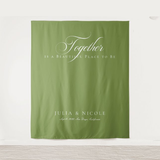 Classic Green Calligraphy Wedding Backdrops Banner Tapestry (Front)