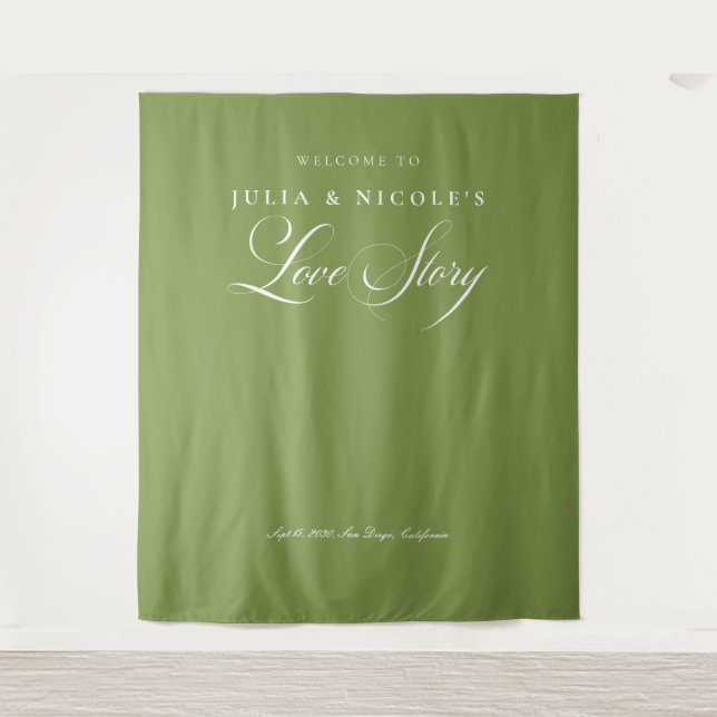 Classic Green Calligraphy Wedding Backdrops Banner Tapestry (Front)