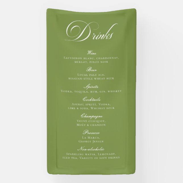 Classic Green Calligraphy Wedding Drinks Bar Menu Banner (Vertical)