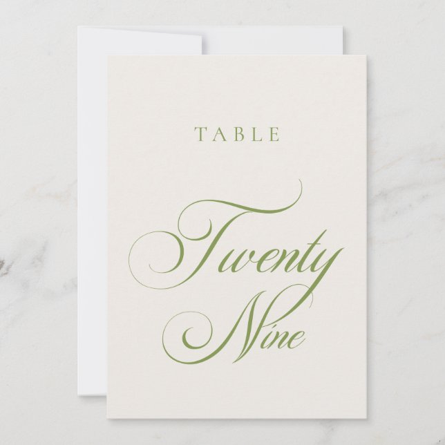 Classic Green Calligraphy Wedding Table Number (Front)
