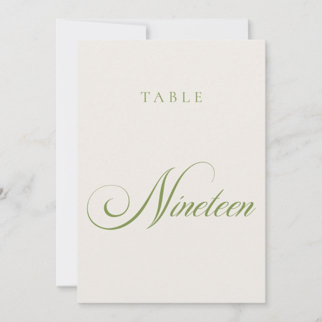 Classic Green Calligraphy Wedding Table Number (Front)