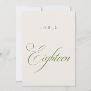 Classic Green Calligraphy Wedding Table Number