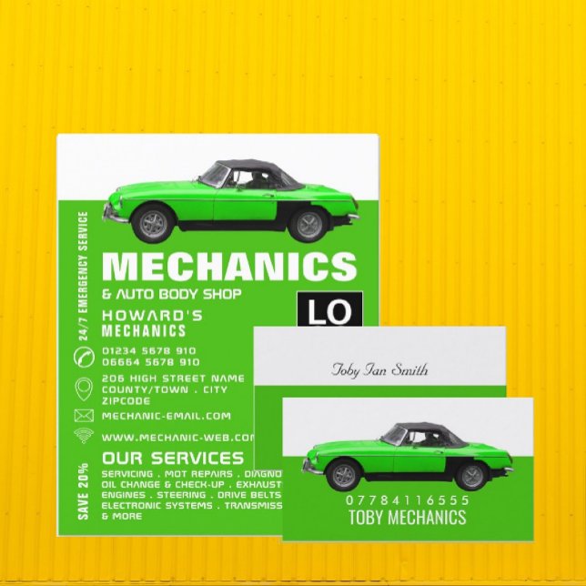 Classic Green Car, Mechanics Business Card (Creator Uploaded)