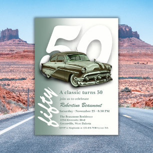 Classic Green Car Turns 50th Birthday Invitation