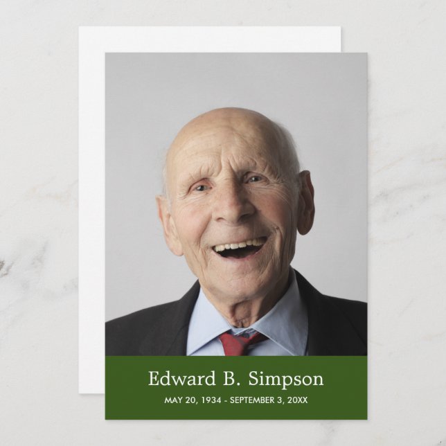 Classic Green Celebration Of Life With Photo Invitation (Front/Back)