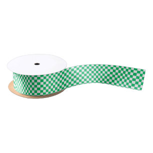 Classic green chequered  satin ribbon