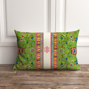 Classic Green Chinoiserie Pillow with Monogram