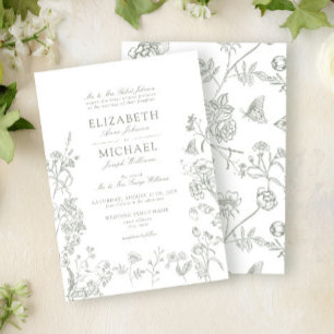Classic Green Chinoiserie Victorian Floral Wedding Invitation