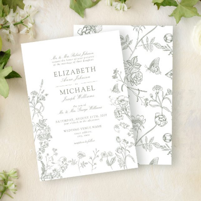 Classic Green Chinoiserie Victorian Floral Wedding Invitation (Creator Uploaded)