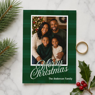 Classic Green Christmas Tartan Plaid Family Photo Holiday Card
