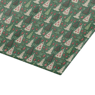 Classic Green Christmas Tree Pattern Holiday Cutting Board