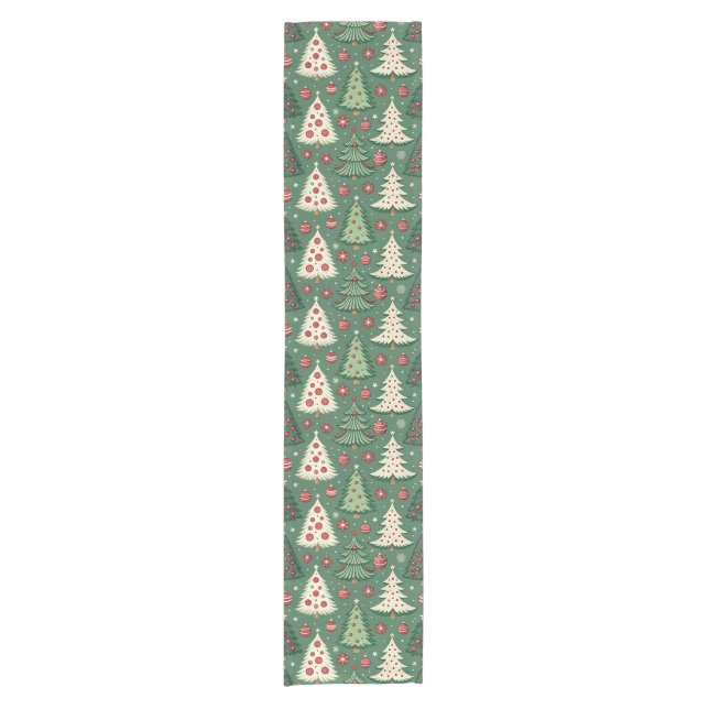 Classic Green Christmas Tree Pattern Holiday Short Table Runner (Front)