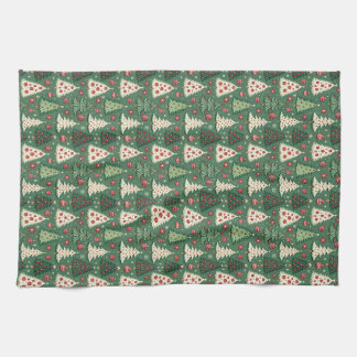 Classic Green Christmas Tree Pattern Holiday Tea Towel