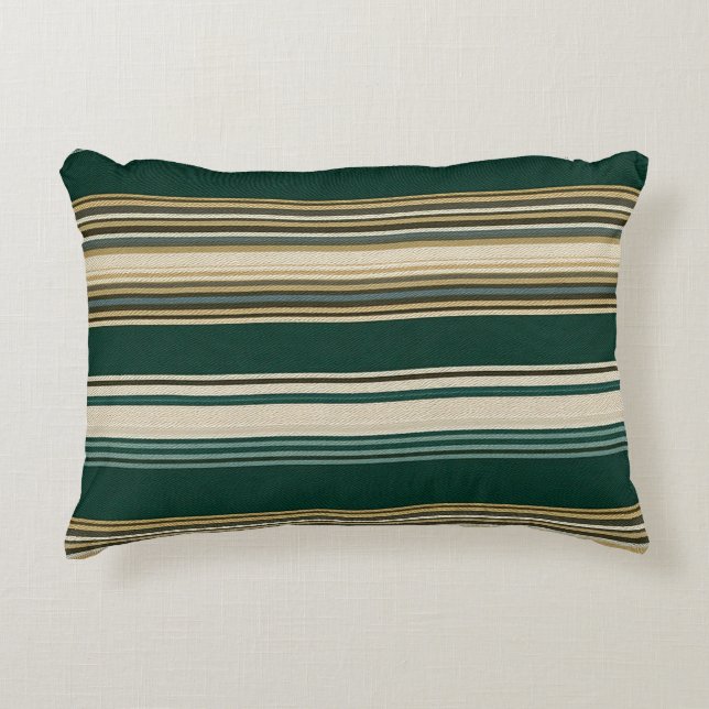 Classic Green & Cream Striped Pattern Decorative Cushion (Front)