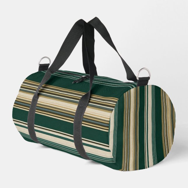Classic Green & Cream Striped Pattern Duffle Bag (Left Corner)