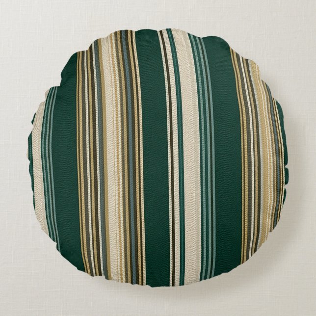 Classic Green & Cream Striped Pattern Round Cushion (Front)