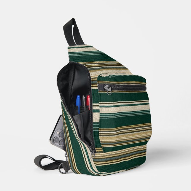 Classic Green & Cream Striped Pattern Sling Bag (Open)
