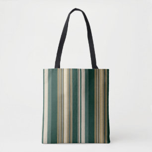 Classic Green & Cream Striped Pattern Tote Bag