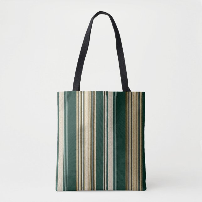 Classic Green & Cream Striped Pattern Tote Bag (Front)