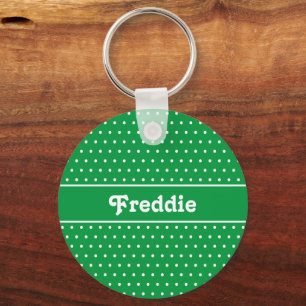 Classic Green Custom Name Green Polka Dot Key Ring