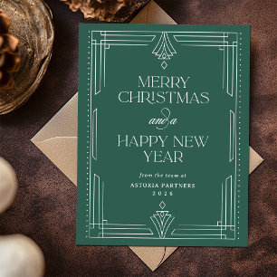 Classic Green Deco   Elegant Corporate Christmas Holiday Postcard