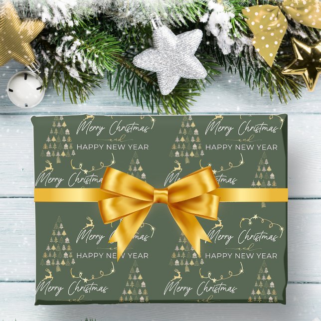 Classic Green Doodle Christmas Tree Reindeer Stars Wrapping Paper (Classic Green Doodle Christmas Tree Reindeer Stars Wrapping Paper)