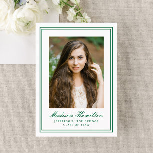 Classic Green Double Border Photo Graduation Announcement