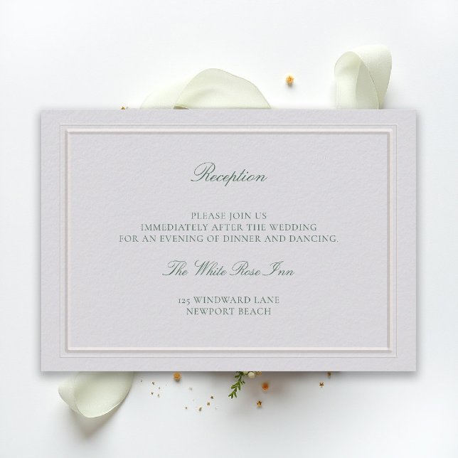 Classic Green Elegant Ivory Wedding Reception Enclosure Card (modern classic wedding reception details forest green type double frame ivory formal traditional)