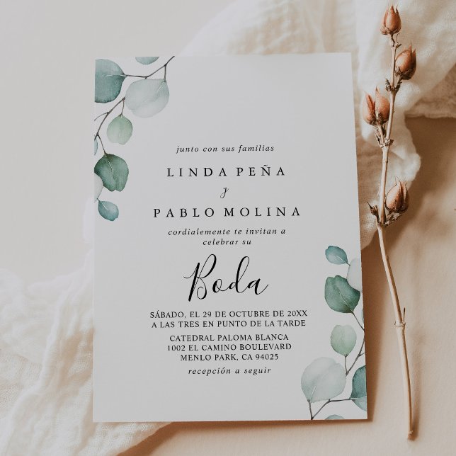Classic Green Eucalyptus Calligraphy Boda Wedding  Invitation (Creator Uploaded)
