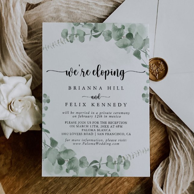 Classic Green Eucalyptus Elopement Reception   Invitation (Creator Uploaded)